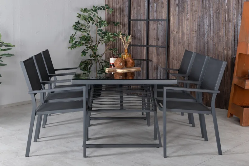 Dallas Spisegruppe cm Rektangulær med 6 Copacabana Stoler - Svart - Hagemøbler - Hagegruppe - Spisegrupper hage