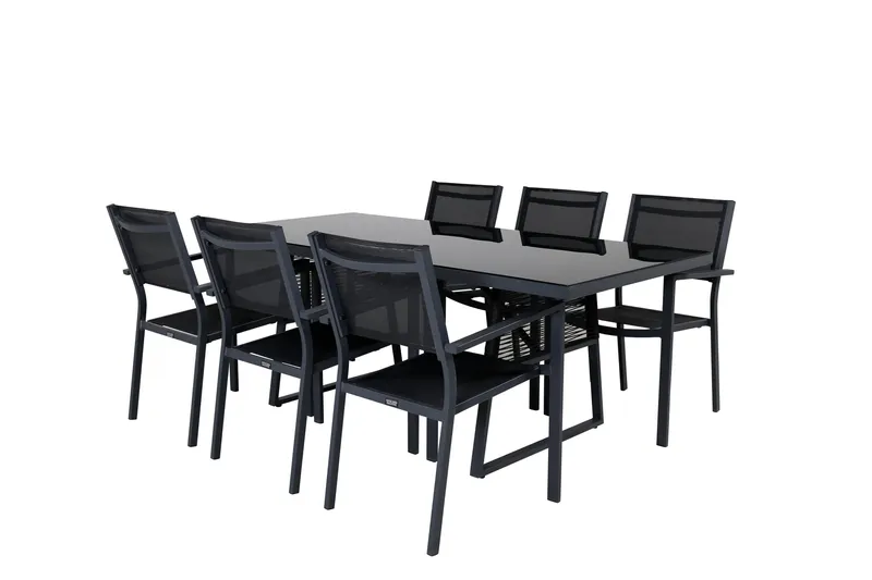 Dallas Spisegruppe cm Rektangulær med 6 Copacabana Stoler - Svart - Hagemøbler - Hagegruppe - Spisegrupper hage