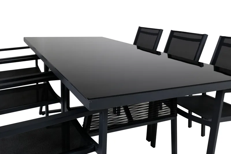 Dallas Spisegruppe cm Rektangulær med 6 Copacabana Stoler - Svart - Hagemøbler - Hagegruppe - Spisegrupper hage