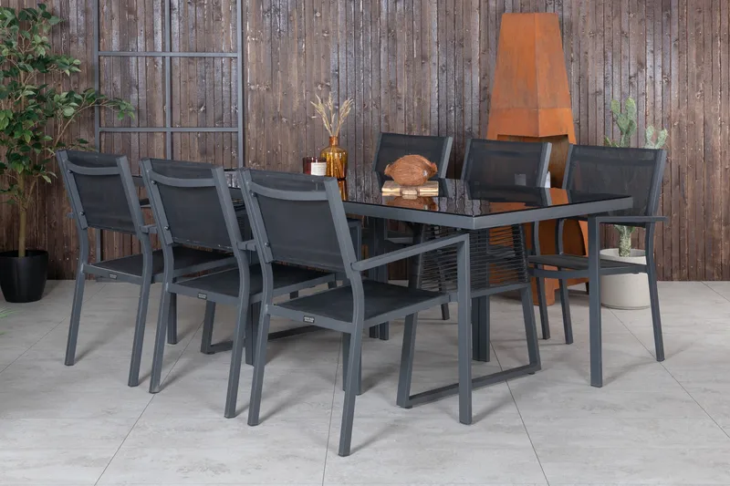 Dallas Spisegruppe cm Rektangulær med 6 Copacabana Stoler - Svart - Hagemøbler - Hagegruppe - Spisegrupper hage