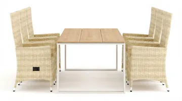 Devon utendørs spisegruppe 210x100 cm med 6 Jenny spisestoler - Beige/teak - Hagemøbler - Hagegruppe - Spisegrupper hage