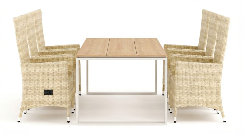 Devon utendørs spisegruppe 210x100 cm med 6 Jenny spisestoler - Beige/teak - Hagemøbler - Hagegruppe - Spisegrupper hage