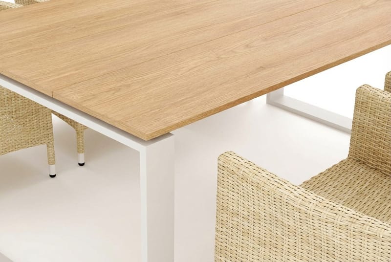 Devon utendørs spisegruppe 210x100 cm med 6 Jenny spisestoler - Beige/teak - Hagemøbler - Hagegruppe - Spisegrupper hage