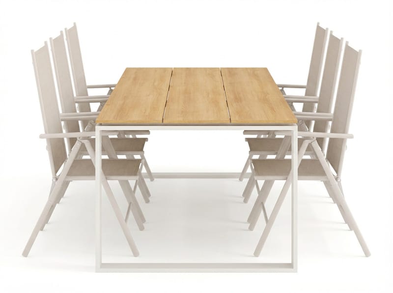 Devon utendørs spisegruppe 210x100 cm med 6 Maggie regulerbare stoler - Beige/teak - Hagemøbler - Hagegruppe - Spisegrupper hage