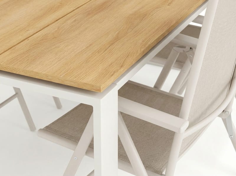 Devon utendørs spisegruppe 210x100 cm med 6 Maggie regulerbare stoler - Beige/teak - Hagemøbler - Hagegruppe - Spisegrupper hage
