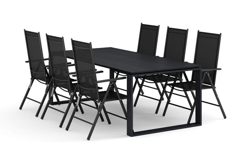 Devon utendørs spisegruppe 210x100 cm med 6 Maggie regulerbare stoler - Svart - Hagemøbler - Hagegruppe - Spisegrupper hage