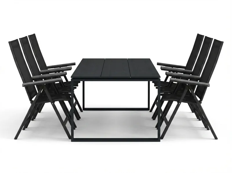 Devon utendørs spisegruppe 210x100 cm med 6 Monaco Light regulerbare stoler - Svart - Hagemøbler - Hagegruppe - Spisegrupper hage
