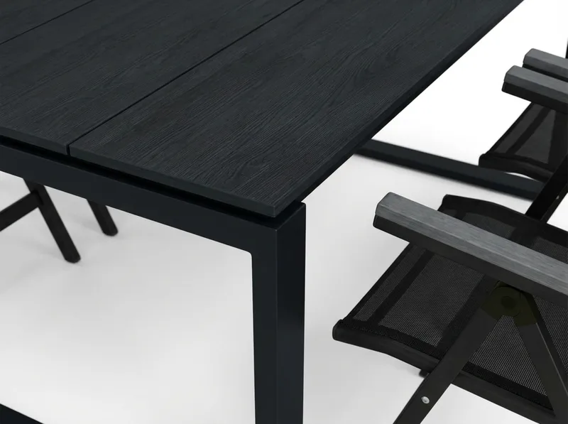 Devon utendørs spisegruppe 210x100 cm med 6 Monaco Light regulerbare stoler - Svart - Hagemøbler - Hagegruppe - Spisegrupper hage