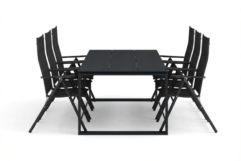 Devon utendørs spisegruppe 210x100 cm med 6 regulerbare stoler - Svart - Hagemøbler - Hagegruppe - Spisegrupper hage