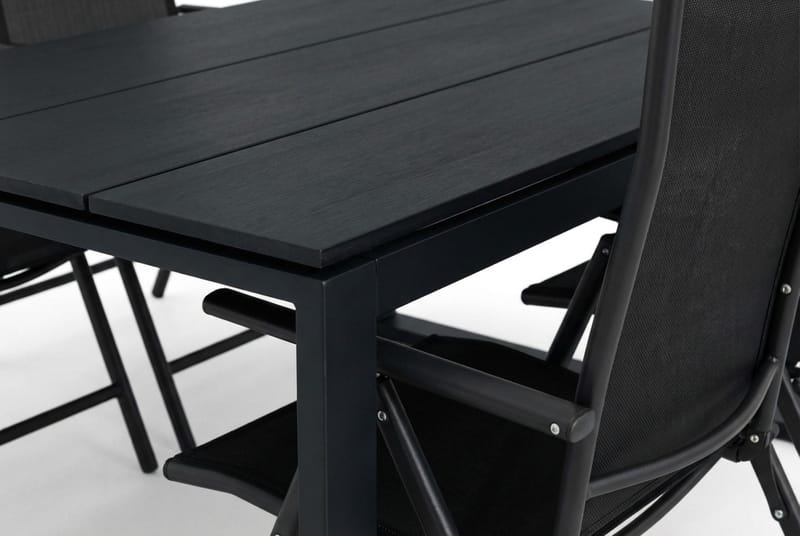 Devon utendørs spisegruppe 210x100 cm med 6 regulerbare stoler - Svart - Hagemøbler - Hagegruppe - Spisegrupper hage