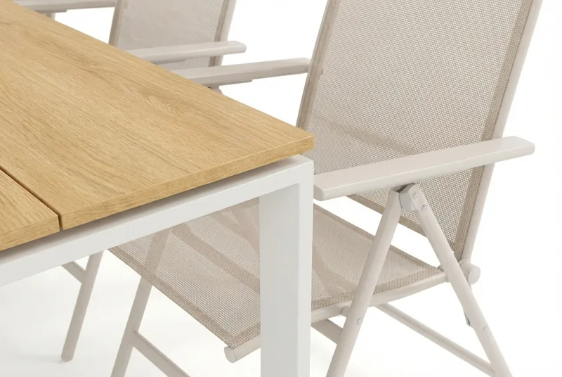 Devon utendørs spisegruppe 210x100 cm med 6 Sanna regulerbare stoler - Beige/teak - Hagemøbler - Hagegruppe - Spisegrupper hage