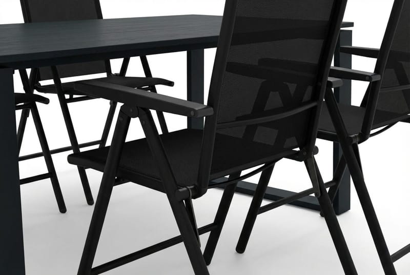 Devon utendørs spisegruppe 210x100 cm med 6 Sanna regulerbare stoler - Svart - Hagemøbler - Hagegruppe - Spisegrupper hage