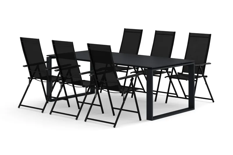 Devon utendørs spisegruppe 210x100 cm med 6 Sanna regulerbare stoler - Svart - Hagemøbler - Hagegruppe - Spisegrupper hage