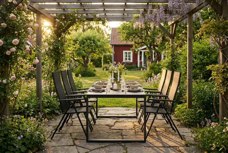 Devon utendørs spisegruppe 210x100 cm med 6 Sanna regulerbare stoler - Svart - Hagemøbler - Hagegruppe - Spisegrupper hage