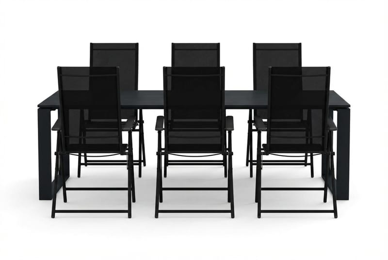 Devon utendørs spisegruppe 210x100 cm med 6 Sanna regulerbare stoler - Svart - Hagemøbler - Hagegruppe - Spisegrupper hage
