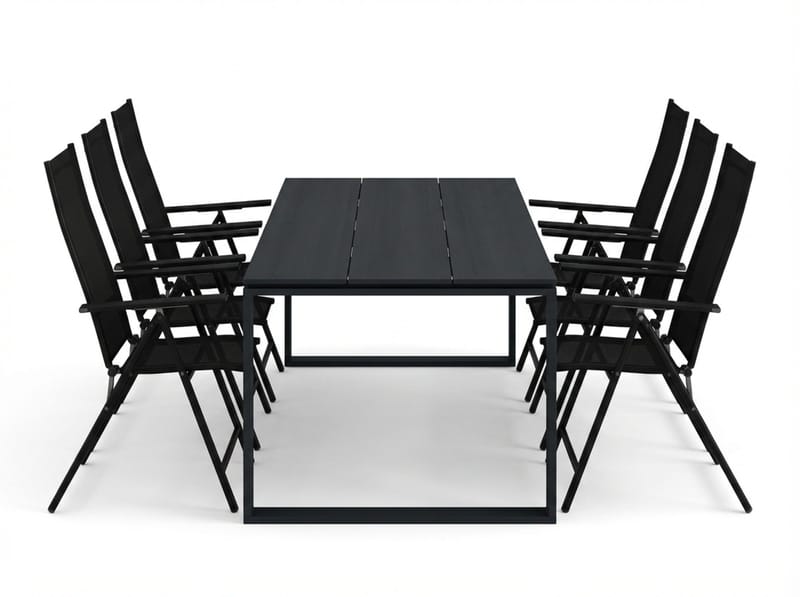 Devon utendørs spisegruppe 210x100 cm med 6 Sanna regulerbare stoler - Svart - Hagemøbler - Hagegruppe - Spisegrupper hage