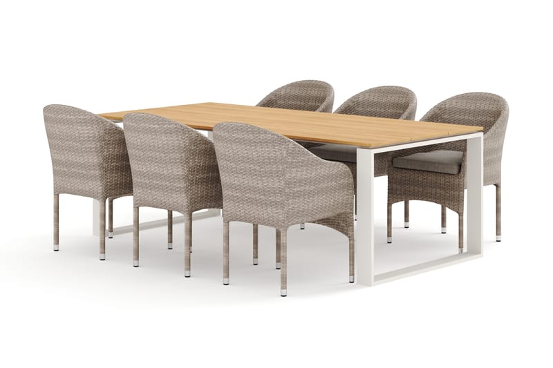 Devon utendørs spisegruppe 210x100 cm med 6 Thor lenestoler - Beige/Teak - Hagemøbler - Hagegruppe - Spisegrupper hage