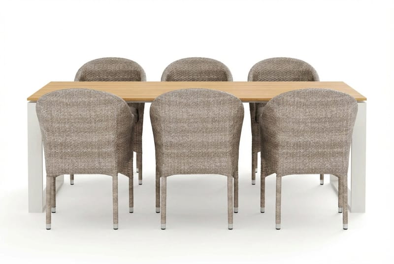 Devon utendørs spisegruppe 210x100 cm med 6 Thor lenestoler - Beige/teak - Hagemøbler - Hagegruppe - Spisegrupper hage