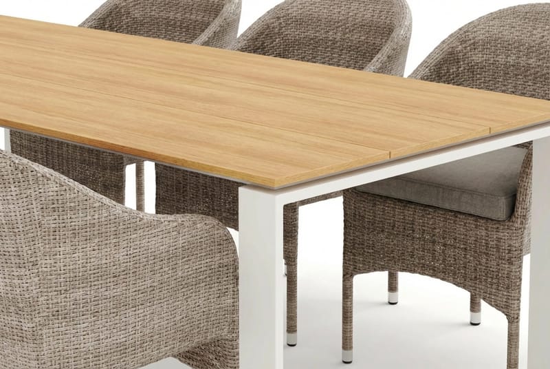 Devon utendørs spisegruppe 210x100 cm med 6 Thor lenestoler - Beige/teak - Hagemøbler - Hagegruppe - Spisegrupper hage