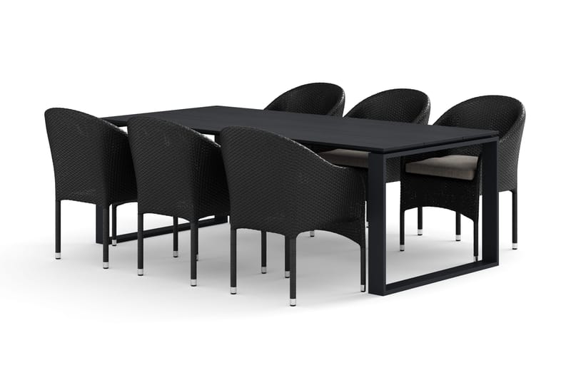 Devon utendørs spisegruppe 210x100 cm med 6 Thor lenestoler, Svart