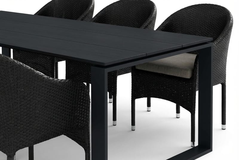 Devon utendørs spisegruppe 210x100 cm med 6 Thor lenestoler - Svart - Hagemøbler - Hagegruppe - Spisegrupper hage