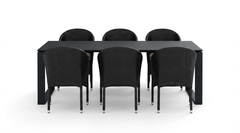 Devon utendørs spisegruppe 210x100 cm med 6 Thor lenestoler - Svart - Hagemøbler - Hagegruppe - Spisegrupper hage