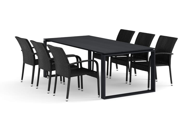 Devon utendørs spisegruppe 210x100 cm med 6 Thor Light utendørs lenestoler - Svart - Hagemøbler - Hagegruppe - Spisegrupper hage