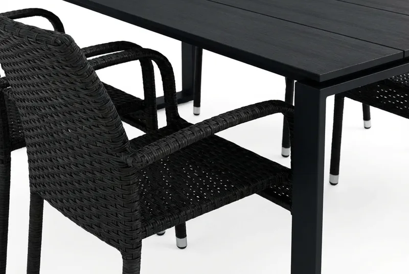 Devon utendørs spisegruppe 210x100 cm med 6 Thor Light utestoler med armlener - Svart - Hagemøbler - Hagegruppe - Spisegrupper hage
