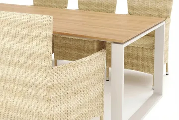 Devon utendørs spisegruppe 210x100 cm med 6 Thor-stoler med armlener - Beige/teak - Hagemøbler - Hagegruppe - Spisegrupper hage