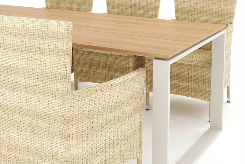 Devon utendørs spisegruppe 210x100 cm med 6 Thor-stoler med armlener - Beige/teak - Hagemøbler - Hagegruppe - Spisegrupper hage