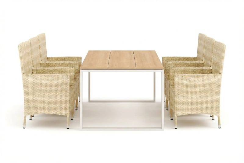 Devon utendørs spisegruppe 210x100 cm med 6 Thor-stoler med armlener - Beige/teak - Hagemøbler - Hagegruppe - Spisegrupper hage