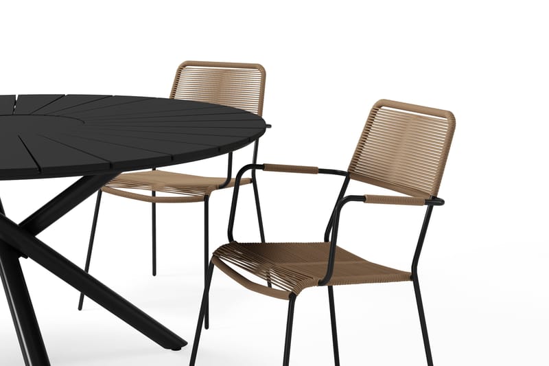 Finnhamn Rundt Spisebord 140 cm med 4 Lindos Spisestoler - Svart - Hagemøbler - Hagegruppe - Spisegrupper hage