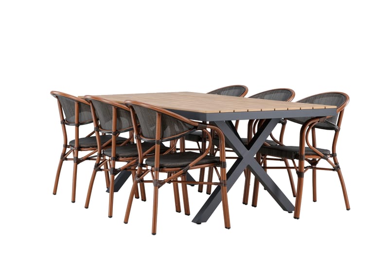 Garcia Spisegruppe 200 cm Rektangulær med 6 Vila Real Stoler - Svart - Hagemøbler - Hagegruppe - Spisegrupper hage