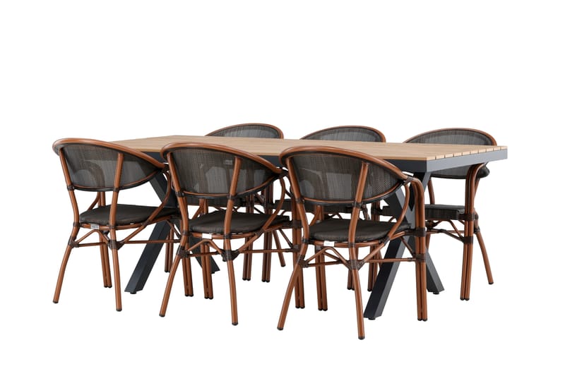 Garcia Spisegruppe 200 cm Rektangulær med 6 Vila Real Stoler - Svart - Hagemøbler - Hagegruppe - Spisegrupper hage
