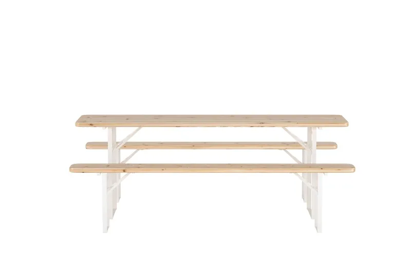 Guiness spisegruppe 200 cm med 2 benker utendørs - Teaklook, beige ramme - Hagemøbler - Hagegruppe - Spisegrupper hage