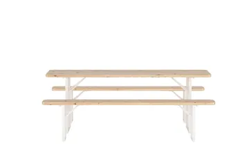 Guiness spisegruppe 200 cm med 2 benker utendørs - Teaklook, beige ramme - Hagemøbler - Hagegruppe - Spisegrupper hage