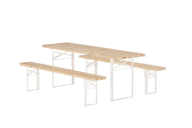 Guiness spisegruppe 200 cm med 2 benker utendørs - Teaklook, beige ramme - Hagemøbler - Hagegruppe - Spisegrupper hage