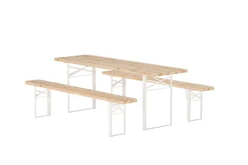 Guiness spisegruppe 200 cm med 2 benker utendørs - Teaklook, beige ramme - Hagemøbler - Hagegruppe - Spisegrupper hage