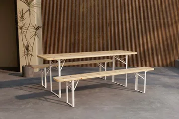 Guiness spisegruppe 200 cm med 2 benker utendørs - Teaklook, beige ramme - Hagemøbler - Hagegruppe - Spisegrupper hage