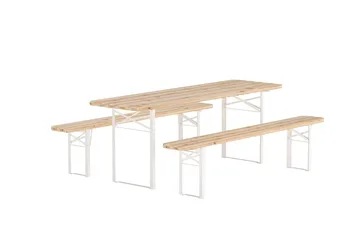 Guiness spisegruppe 200 cm med 2 benker utendørs - Teaklook, beige ramme - Hagemøbler - Hagegruppe - Spisegrupper hage