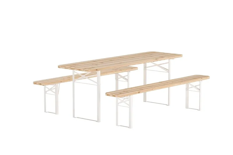 Guiness spisegruppe 200 cm med 2 benker utendørs - Teaklook, beige ramme - Hagemøbler - Hagegruppe - Spisegrupper hage