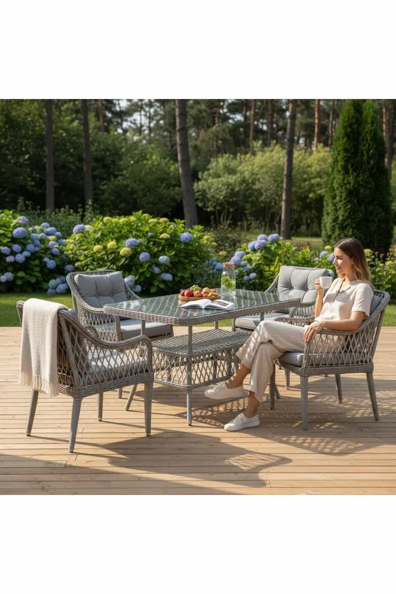 Hagebord- og stolesett Atelier Del Sofa Hisar 4+1 (52 x 78 x 56 cm) Grå 5 deler, undefined