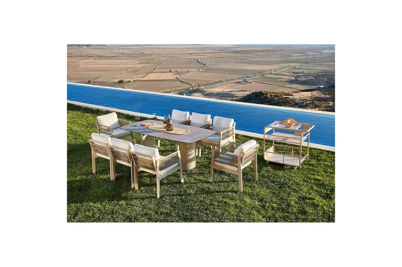 Hagebord- og stolsett (8 deler) Bonavista Keramisk Beige - Lyse brun - Hagemøbler - Hagegruppe - Spisegrupper hage