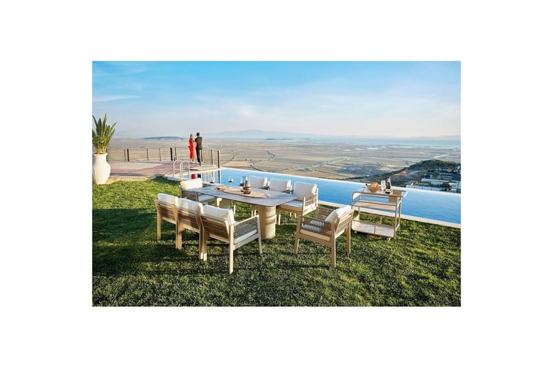 Hagebord- og stolsett (8 deler) Bonavista Keramisk Beige, Lyse brun