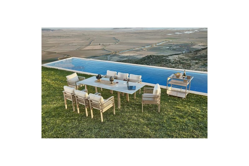 Hagebord- og stolsett (8 deler) Hungirr Keramisk Beige - Beige - Hagemøbler - Hagegruppe - Spisegrupper hage