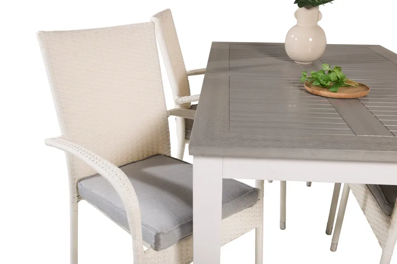 Albany Forlengbar Spisegruppe 152-210cm + 4 Anna Stoler - Grå/Hvit - Hagemøbler - Hagegruppe - Spisegrupper hage