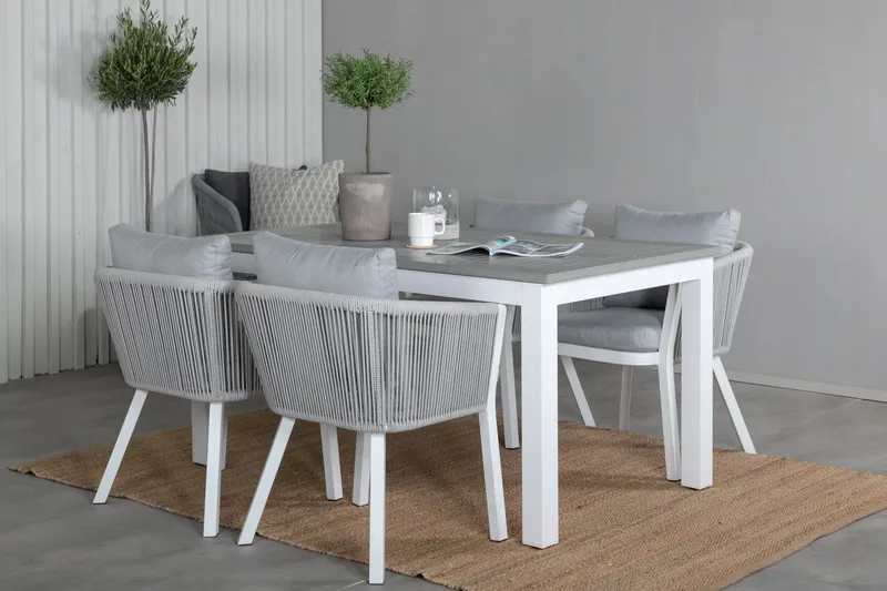 Albany Forlengbar Spisegruppe 152cm + 4 Virya Stoler - Grå/Hvit - Hagemøbler - Hagegruppe - Spisegrupper hage