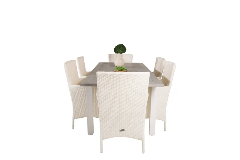 Albany Spisegruppe 152 cm med 6 st Malin Stoler - Hvit - Hagemøbler - Hagegruppe - Spisegrupper hage