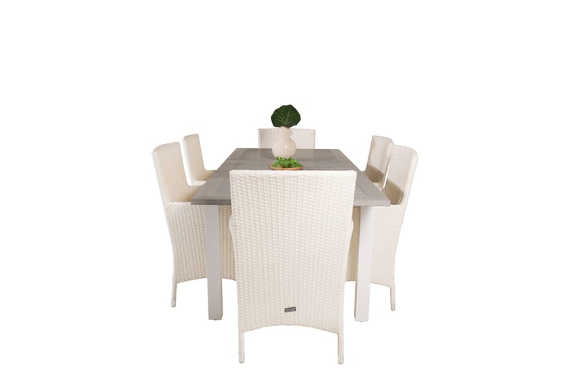 Albany Spisegruppe 152 cm med 6 st Malin Stoler - Hvit - Hagemøbler - Hagegruppe - Spisegrupper hage