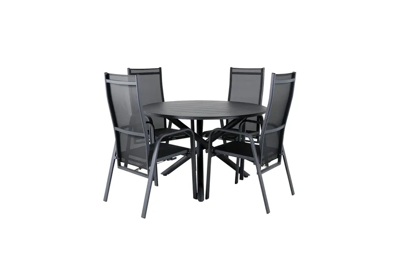 Alma Spisegruppe Rund Ø120cm + 4 Copacabana Reclinerstoler, Svart